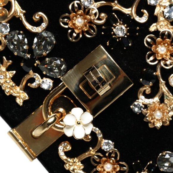 Dolce & Gabbana Black Velvet Floral Crystal Clutch Evening Purse Bag/one size - Picture 2 of 5